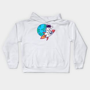 Astronaut Riding Rocket And Waving Hand Kids Hoodie